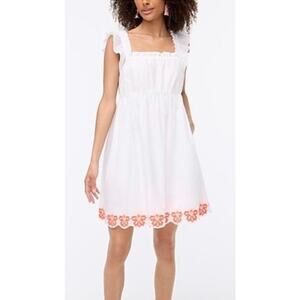 J. Crew Flutter Sleeve Mini White Dress with Neon Embroidery Hem